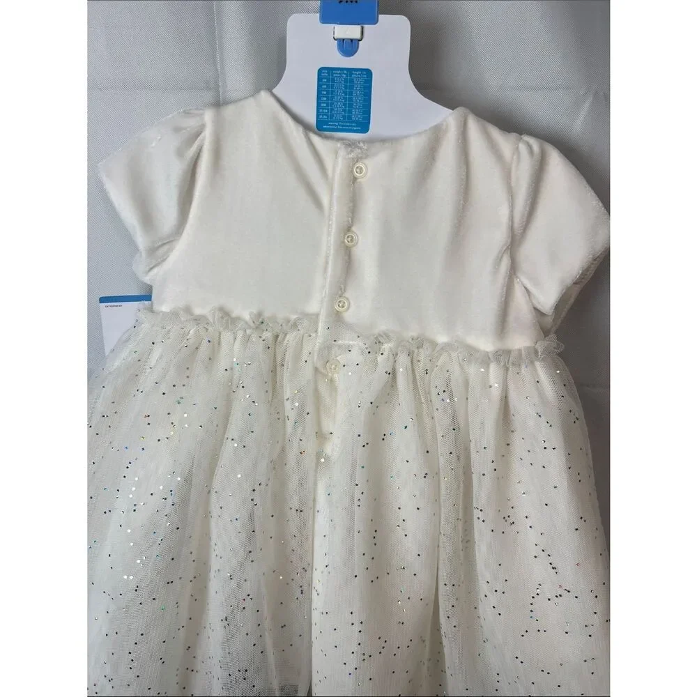 Carter’s ivory short sleeve tulle and glitter party dress 2 piece set NWT 9 mon